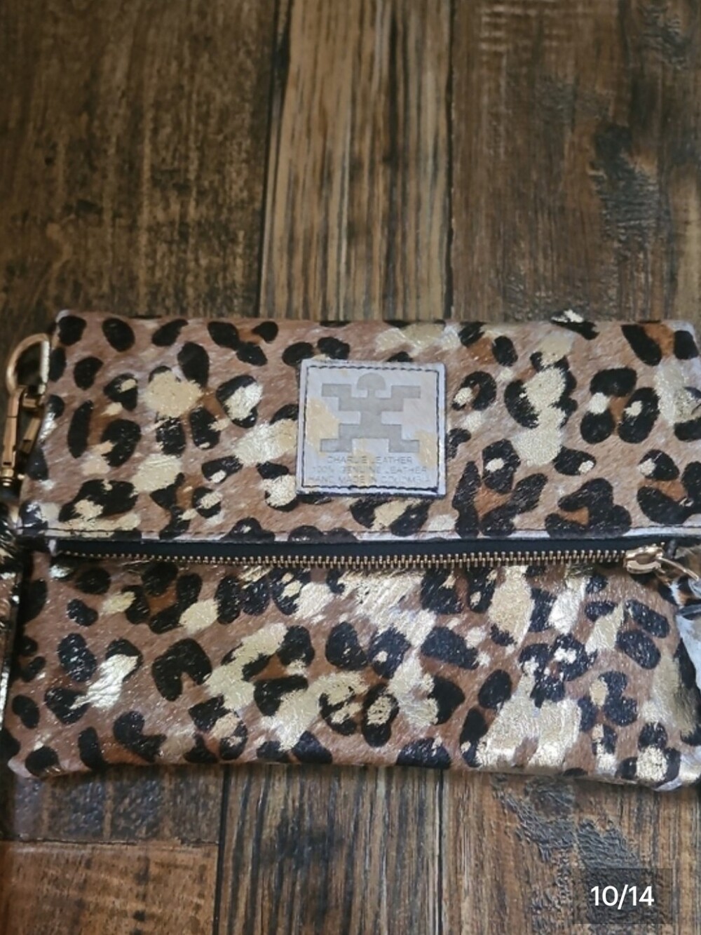 Charlie Leather Luxury Calf Hair Leather Leopard Print Wristlet Or Crossbody Bag
